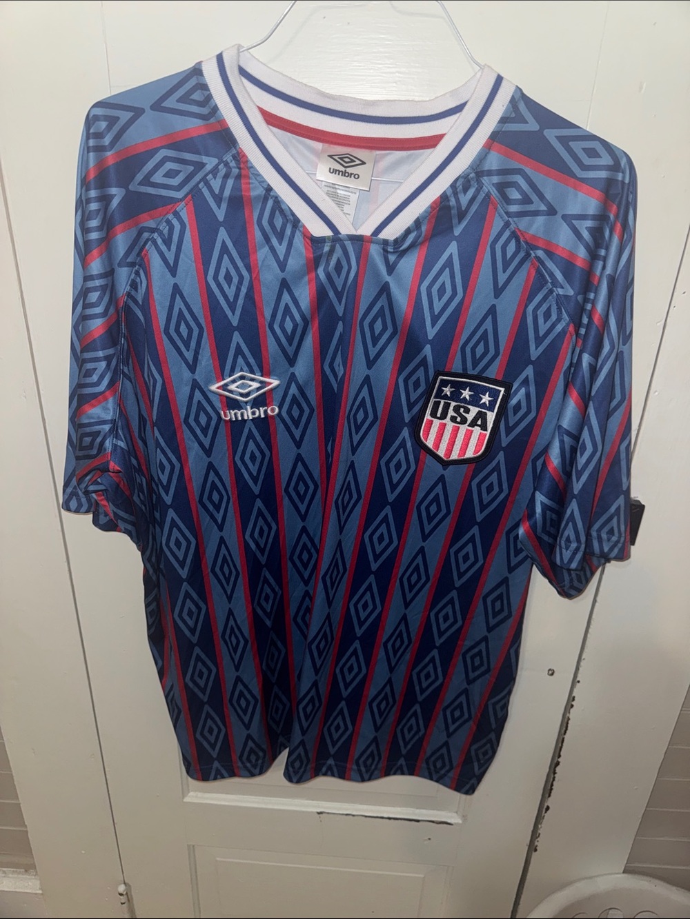 Umbro Blue and Red USA Geometric Soccer Jersey USA Vintage Style